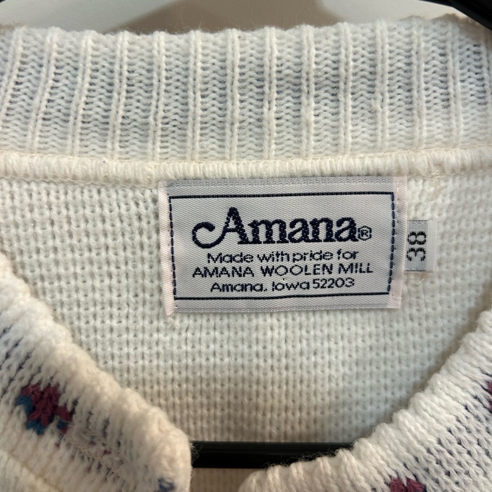 Vintage Amana Woolen Mills Nordic Geometric Cream Knit Sweater Women’s Size 38 - Picture 2 of 7